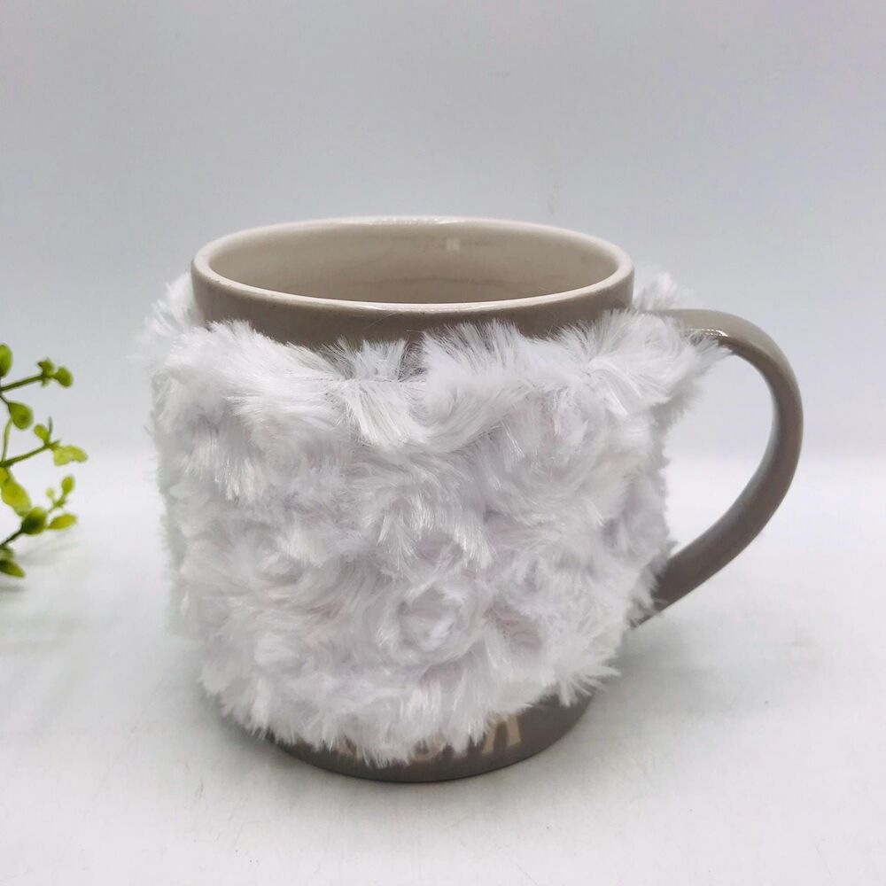 Handmade Mug Cozy, White Swirled Fleece, Cute Hot Drink Cozy, Stocking Stuffer